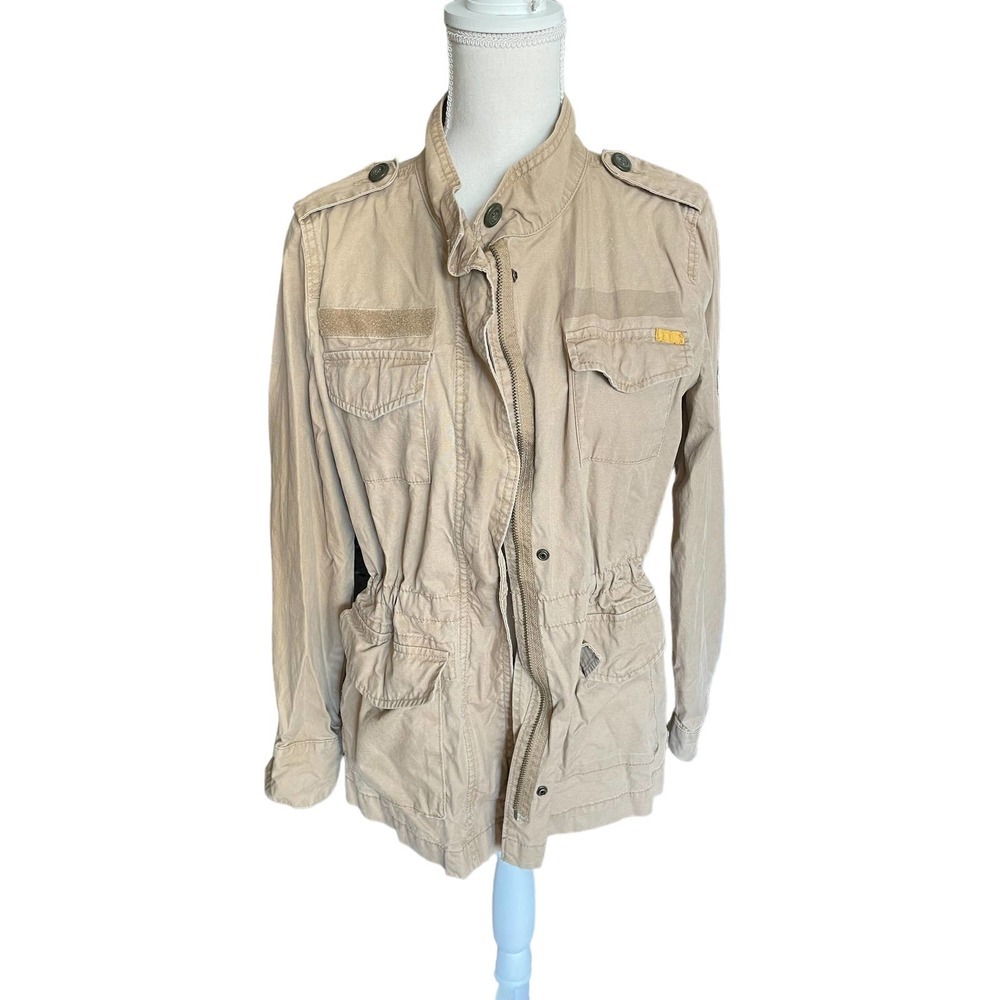 Old Navy Womens Cargo Utility Military Army Jacket Long Sleeve Size M Tan